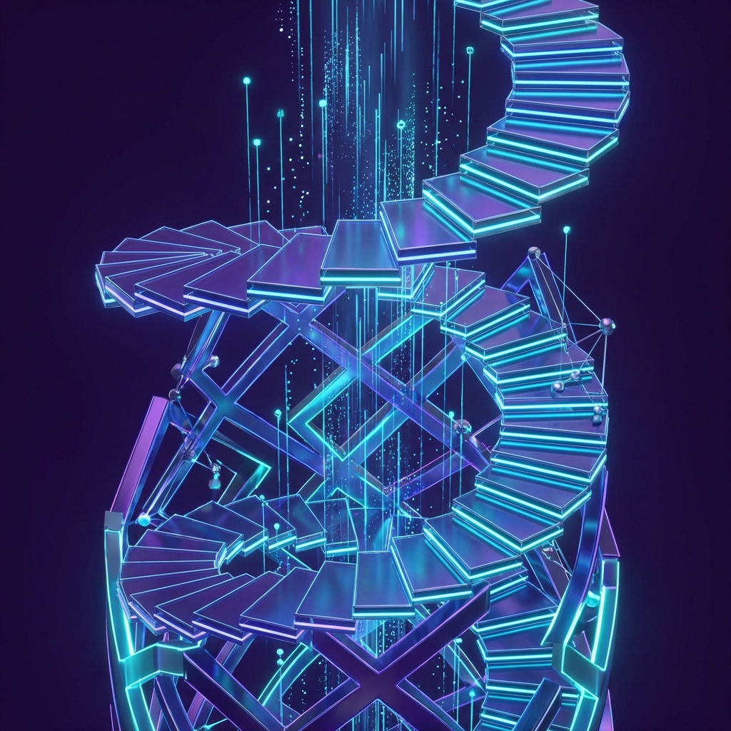 Abstract visualization of digital growth and education steps