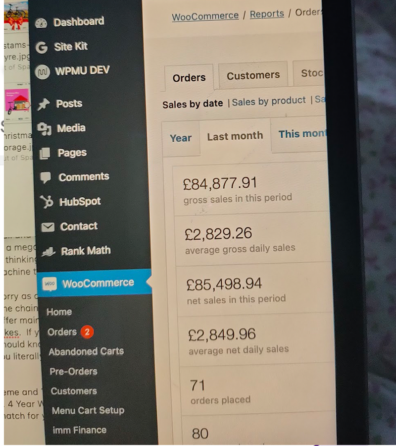 Daily sales screenshot – £3,482 on May 12
